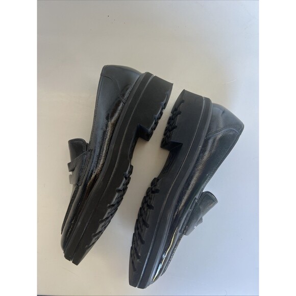 Paul Green Black Penny Loafers Patent Leather Chunky Lug Sole Size 10 Preppy - Picture 7 of 9
